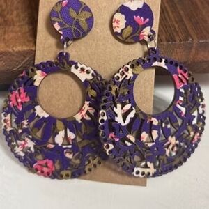 Purple and Pink Floral Hoop Earrings